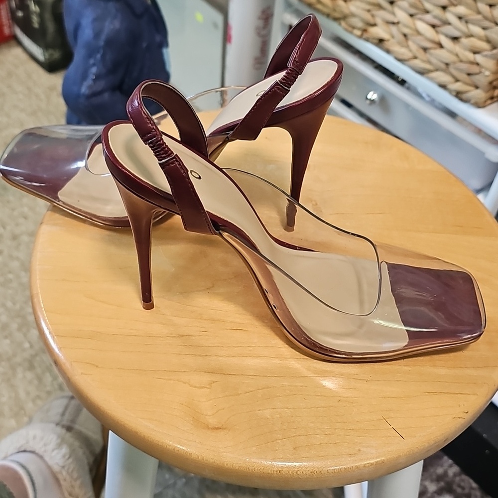 ALDO Women's Clear Strap Slingback Pumps in Burgundy Size 8.5 - Picture 6 of 6